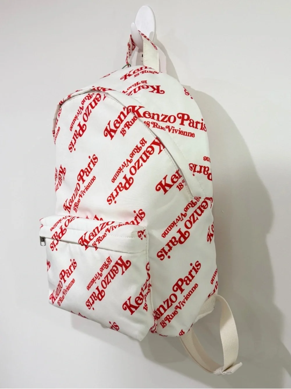 Kenzo Paris Logo Print Backpack Off White Red Allover Logo Canvas New With Tags